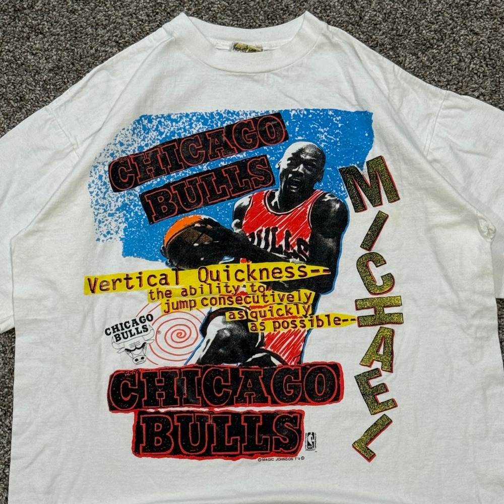 Vintage Michael Jordan Chicago Bulls Magic Johnson Ts T-Shirt Single Stitch Sz L - Picture 2 of 5